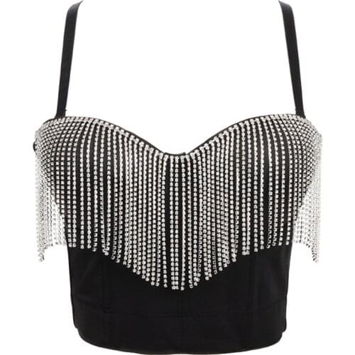 2020 Sexy Tassel Diamond Nightclub Push Up Bralette With Built In Bra Cropped To Wear Out Corset Tops Female Camis Crop Top