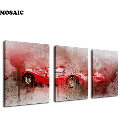 3 piece DIY 5D Diamond Embroidery Diamond Mosaic red Sport Car Square Diamond Painting Cross Stitch Kits Home Decoration