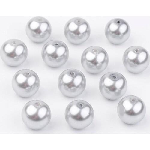 Jewelry Beads Glass Pearl Beads, Pearlized, Round, Dyed, Silver Color Size: about 12mm in diameter, hole: 1mm
