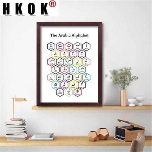 HKOK Abstract Canva Painting Poster Prin Hexagon Arabic Alphabet Transliteration Nordic Wall Art Picture Home Decor Living Room