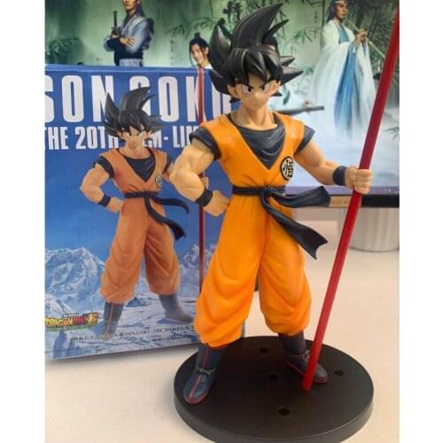 Bandai Dragon Ball Series Son Goku Stand with Stick 18-8CM Articulated Doll Boxed Hand-made Model Decoration Doll Boy Toy