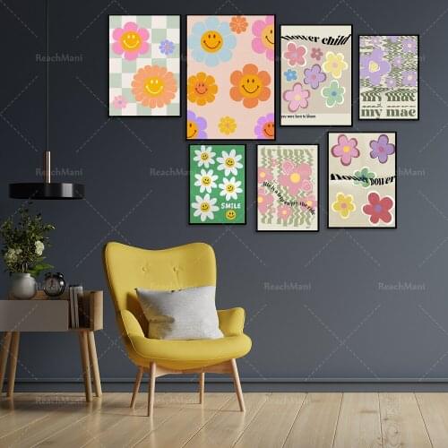 Flower Power art prints, soft flowers 60s 70s prints, retro hippie wall art, gallery walls, psychedelic flowers happy flower pri