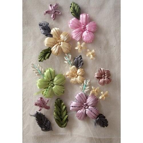 Flower Ribbon embroidery patches apliques de roupa applique sew on patches for clothes bordados para costura