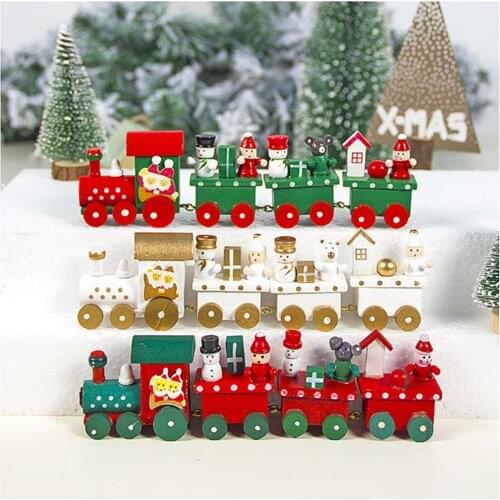 1 PCS New Christmas Train Painted Wood Christmas Decoration for Home with Santa bear Xmas kid toys gift ornament new year Gift