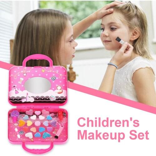 Child Safety Washable Cosmetics Nail Polish Lipstick Toy Set Little Girl Play House Princess Make-up Portable Box Toy for Girls