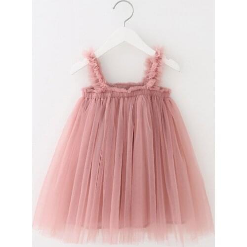 2021summer Baby Party Dress For Girls Toddler Children Kids Baby Girls Princess Clothes Strap Tulle Solid Dress Vestido Infantil