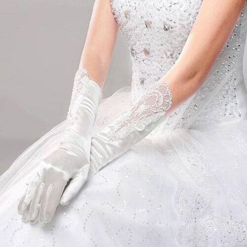 Wholesale Bride Full Finger Long White Gloves Fashion Wedding Dress Accessories Lace Glove Party Cosplay Props