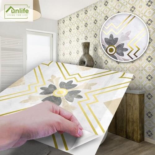 Funlife® Gilding Geometric Marble Tile sticker Removable Peel & Stick Self-Adhesive Wallpaper Easy to Clean Wallpaper Wall DIY