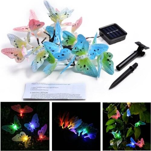 Butterfly Solar String Lights Waterproof 12 Led Fairy Lights Multi-Color Wedding Decoration Garden Patio Christmas Party Gifts