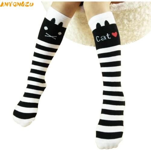 2020 Children Cat Stripes Casual Princess Long Elastic 3-10Years Girls Knee High Socks For Kids With student clothes Funny Kids