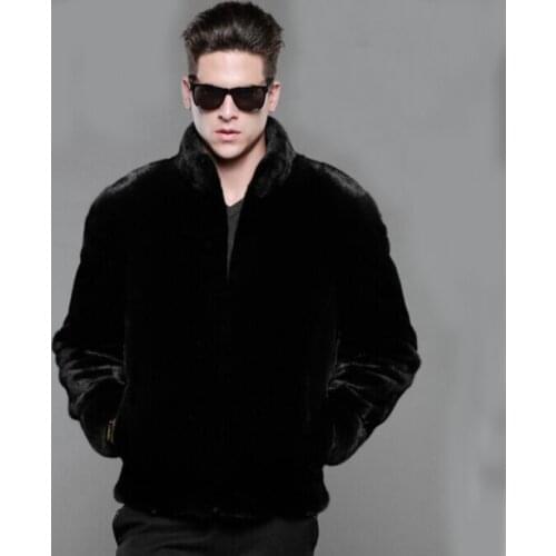 Hot sale new winter men luxurious faux mink coat Black fashion casual rabbit fur overcoat Stand collar leather jackets Plus size