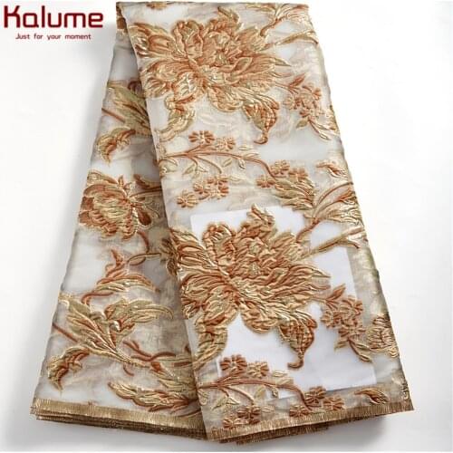Kalume African Brocade Fabric 2021 Tissue 5 Yards Brocade Stain Fabric Nigerian Jacquard Gilding Lace Fabric For Diy Dress F2474