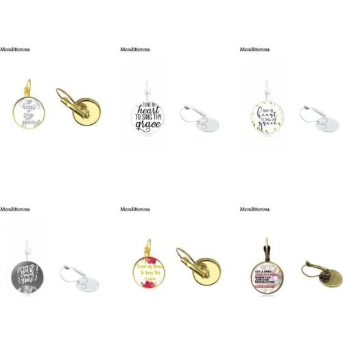 Tune my heart to heart Sing Thy grace Glass Cabochon Anime Jewelry With Bronze/Silver/Golden Clip Ear Hook Drop Earrings