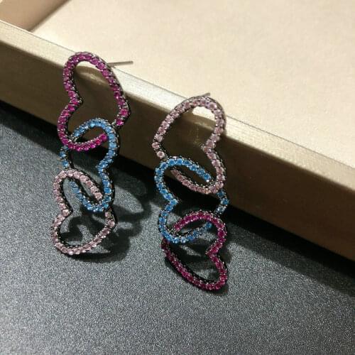 Bilincolor Fashion Cute Zircon Hollow Heart Drop Earrings for Women