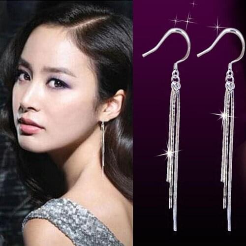 Fashion Jewelry Silver Plated Three-Wire Tassel Hook Super Long Dangle Earrings Earring Earbob Grace Gift 1 pair of earings