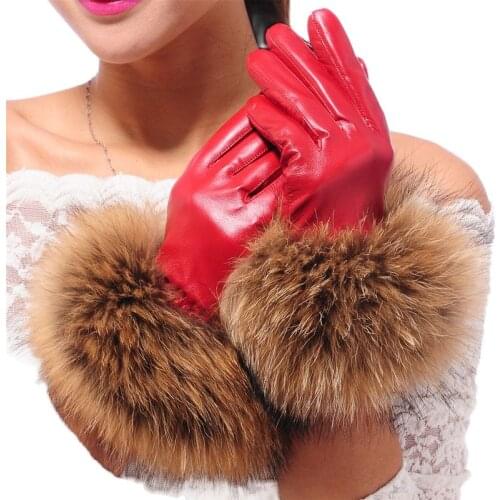 MK 05 New Fashion Super Fox Fur Raccoon Fur Gloves Lady Winter Velvet Thickening Warm Touch Glove Winter Gloves Women