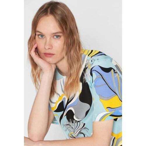 New Fashion Printed Short Sleeve silk jersey Colour-impact Elastic Knitted Slim Dress for Women