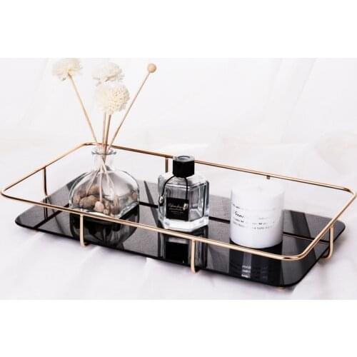 New Cosmetics Storage Tray Bathroom Dressing Table Skin Care Products Metal Storage Tray Rack