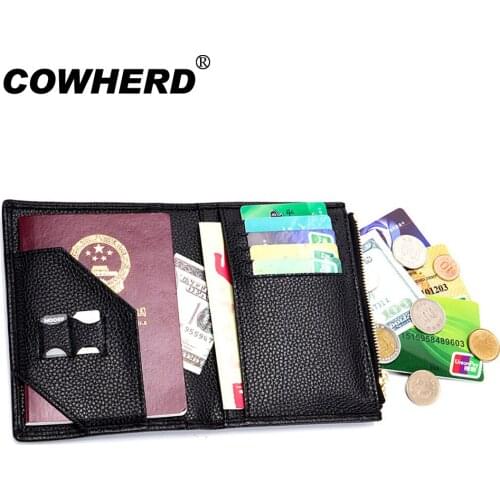 Hot Selling Top Layer Genuine leather Passport Covers UNISEX pure cow skin card wallet card ID holders clip multi card holder