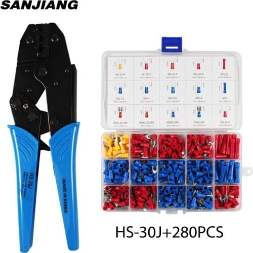 HS-30J Crimper Plier Set 0.5-6mm2 22-10 AWG Ratchat Wire Crimper with 280Pcs Wire Terminals Kit Crimp Connector Insulated