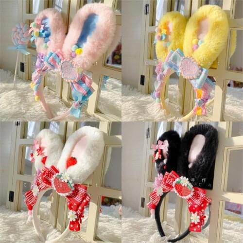 Rabbit Ears Sweet Harajuku Plaid Strawberry Lolita Small Hair Accessories KC Hairband