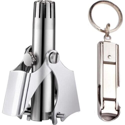 Professional Portable Manual Nose Ear Hair Trimmer Stainless Steel Remover with Fingernail Clipper for Men Women C1FF