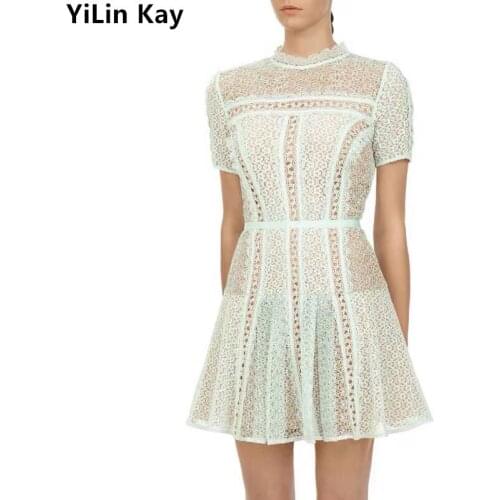 High-end Custom Luxury Runway Designer Self Portrait Dress 2020 New light green French courtly style lace Dress