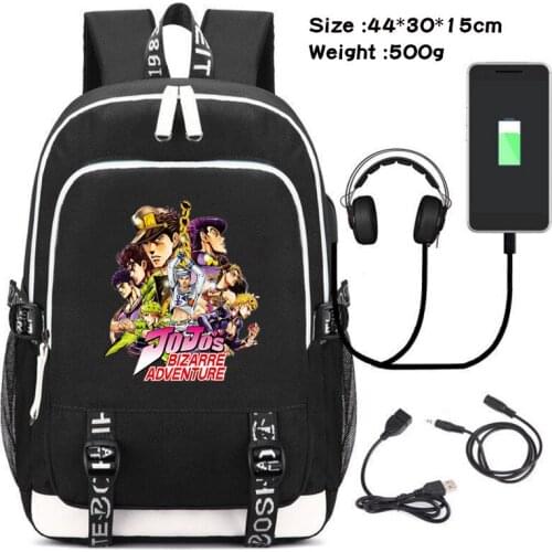 JOJOS Bizarre Adventure Backpack Rucksack Bag w/ USB Fashion Port / Lock /Headphone interface Students School Book Laptop Bag