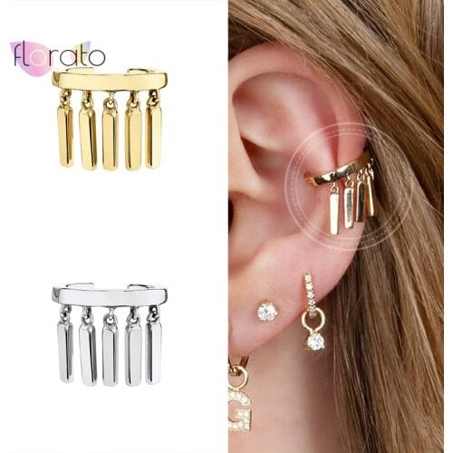 Plated 24K Gold/925 Silver Tassel Clip Earrings For Women Without Piercing Cartilage Earring C Shaped Ear Cuff Jewelry