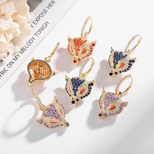 European And American Cute Little Fox Animal Earrings Color Gem New Elegant And Sweet Commuter Elegant Ear Jewelry Female