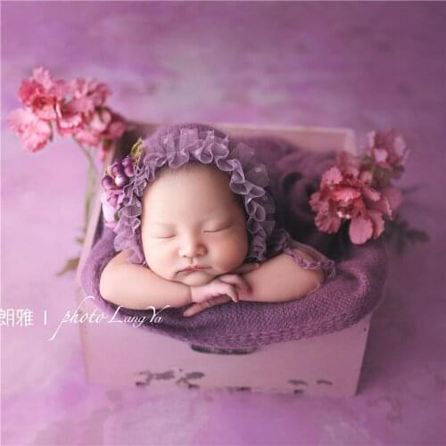 Mauve Soft Angora Bonnet with Flower Fluffy Baby Girl Hat for Photo Shoot Knitted Newborn Lace Hat Photography Props