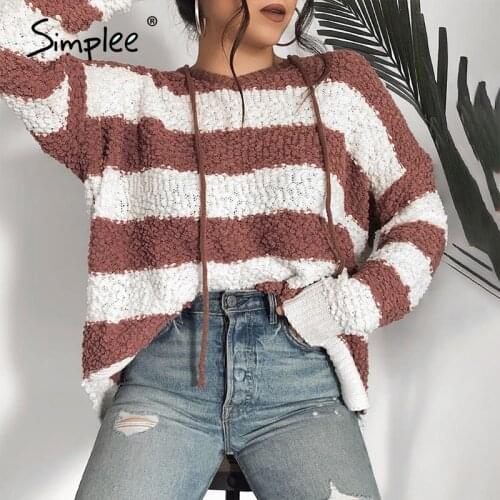 Simplee oversize high fashion stripe sweater women hoodies patchwork autumn winter 2020 fleece knitted sweatshirt pullovers