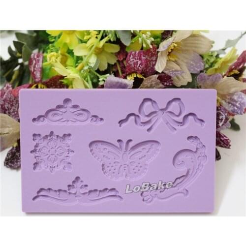 Brand new 15*9cm 6 cavities different beautiful flowers and butterfly shape silicone fondant cake decor mold confeitaria tool