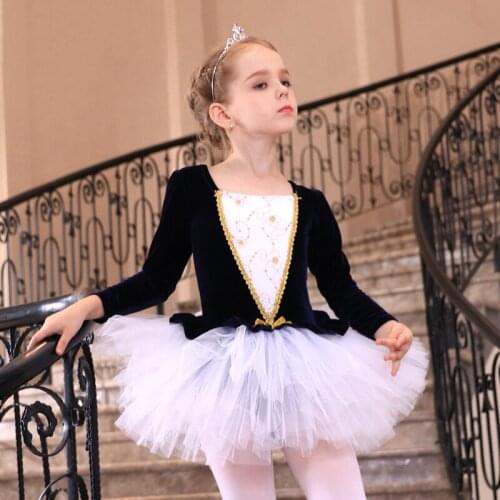 Dance Girls princess costumes velvet performance dress for kids ballet leotard with tutu dance costumes ballet dress ballerina
