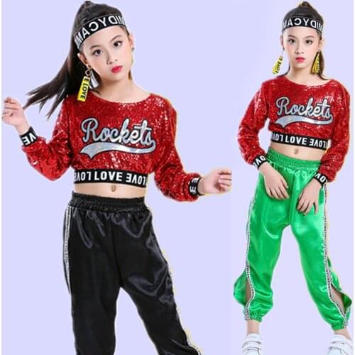 Girl Dance Costumes For Girls Jazz Long Sleeve Tops Pants Hip Hop Clothing Kid Ballroom Stage Kids Street Dance Performance Wear