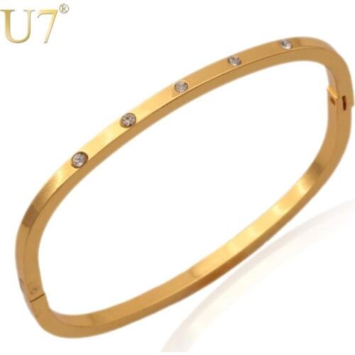 U7 Unique Crystal Bangles For Women Or Men Jewelry Wholesale Gold Color Rhinestone Bracelets & Bangles H312