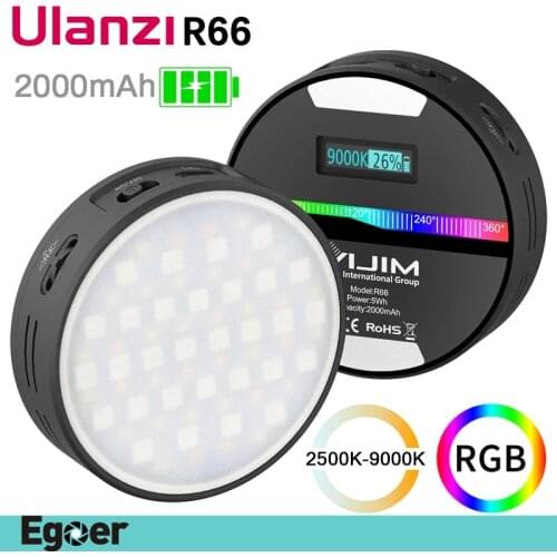 Ulanzi R66 RGB Portable Video Full Color Fill Light LED Photography Lighting Lamp 2500-9000K 2000mAh Mini Soft light