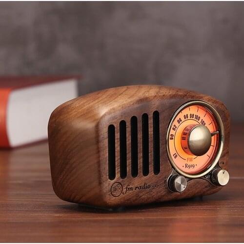 Vintage Stereo Receiver FM Radio Mega Bass SD MP3 Player Bluetooth Mini Portable Radios Wood Retro Built-in Battery Speaker TF