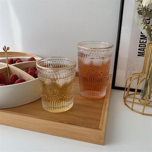 Vintage Wind Embossed Kimbian Glass Glass Juice Milk Drink Cup Ins Pen Barrel Makeup Brush Bucket Strawberry Glass