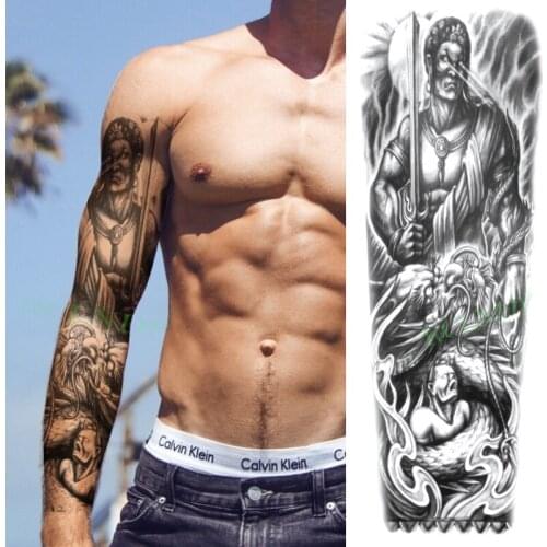 Waterproof Temporary Tattoo Sticker Sun Warrior Sword Dragon Full Arm Fake Tatto Flash Sleeve Tatoo for Men Women