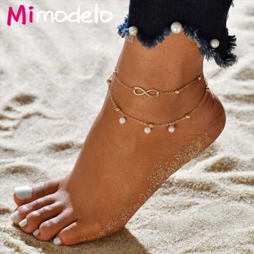 High Quality Cool Boho Star Infinity Ankle Bracelet for Women Fashion Simulated Pearl Anklet Sandals Beach Jewelry Hot