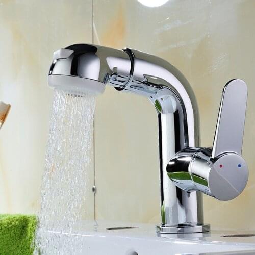 High quality copper brass Pull out Pull down basin faucet Two functions modes spray mixer faucet Chrome bathroom sink faucet Tap