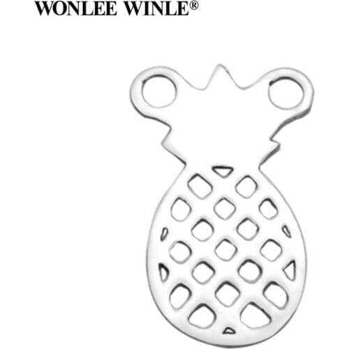 Wonlee Winle DIY Polished 316l Stainless Steel Laser Incision Pineapple Charms Pendants for Bracelet Necklace Jewelry Making