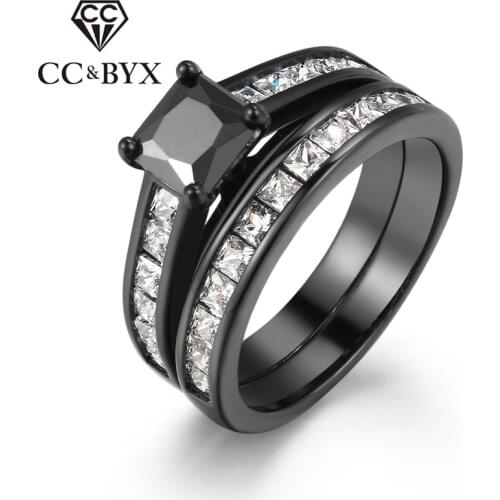 CC Jewelry Fashion Jewelry Rings For Women Double Vintage Design Square Stone Black Gold-Color Accessories Ring Anillo CC1196