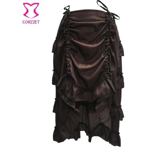 Brown Chiffon Victorian Ruffle Long Steampunk Skirt Sexy Gothic Skirts Womens 2017 Matching Vintage Corset Costume Accessories