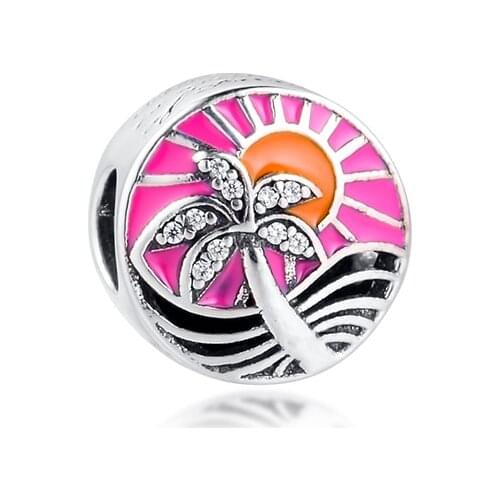 Genuine 925 Sterling Silver Jewelry Tropical Sunset Charm Fits Pandora Bracelet Silver Beads for Jewelry Making kralen pulseras