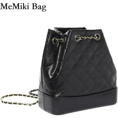 NEW Hot Vintage genuine leather women chains backpacks fashion diamond lattice bag 23cm