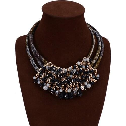 DiLiCa Multi-layer Crystal Beads Cluster Choker Bib Statement Womens Sweater Chain Necklace Pendant Jewelry