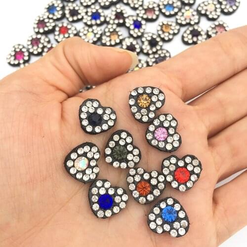 100Pcs/Lot 1.3CM Mixed Color Rhinestone Heart Love Applique For DIY Clothes Patch Hat Shoes Headwear Hair Clips Accessoires