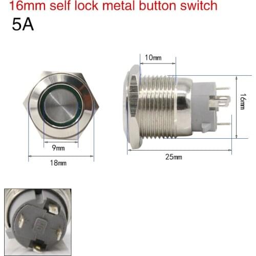 16mm with indicator light self lock metal button switch current 5A customizable Circular icon a normally open Four feet
